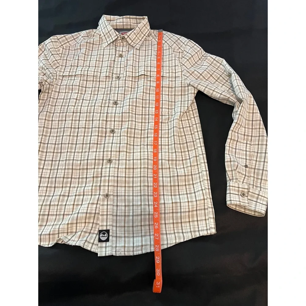 Wrangler Outdoor Series Mens Small Plaid Long Sleeve Button Down Shirt Tan Brown